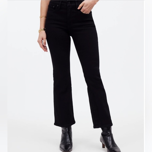 Madewell sz 25P Petite Black Kick Out Ankle Length Jeans Mid Rise Nu-Goth Emo - Picture 3 of 14